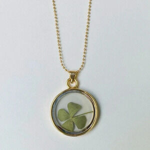 24” Gold Tone Lucky Green Clover St. Patrick’s Day Necklace NEW